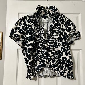 Cato Black and White Floral Ruffle Blouse